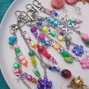 Patch & Roam Cute but Rude 'Dumb AF' beaded purse or key charm colorful playful